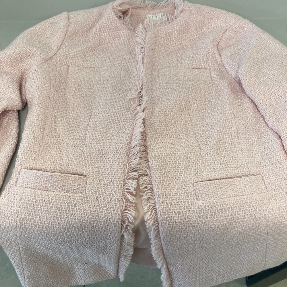 Venus Blush Pink Tweed Long Length Blazer w/Pockets- 2 size 12